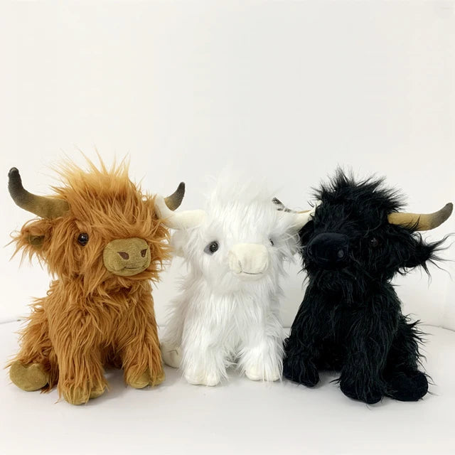 Cute Highland Cow Stuffed Animal Brown White Black 25cm 10in