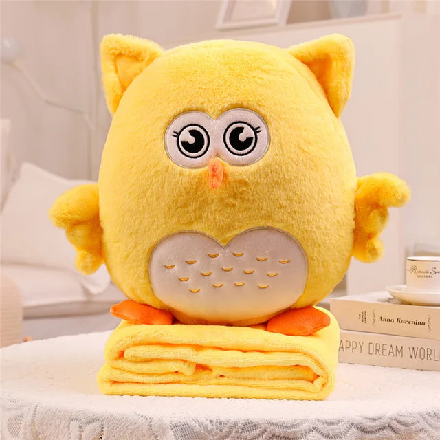 Fluffy Owl Stuffed Animals 40cm 16in Yellow with blanket