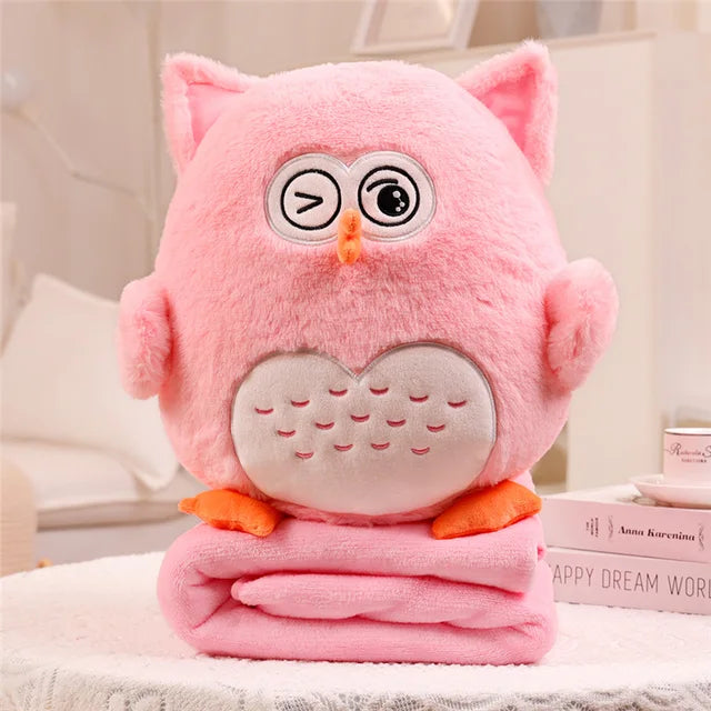 Fluffy Owl Stuffed Animals 30cm 12in Pink with blanket